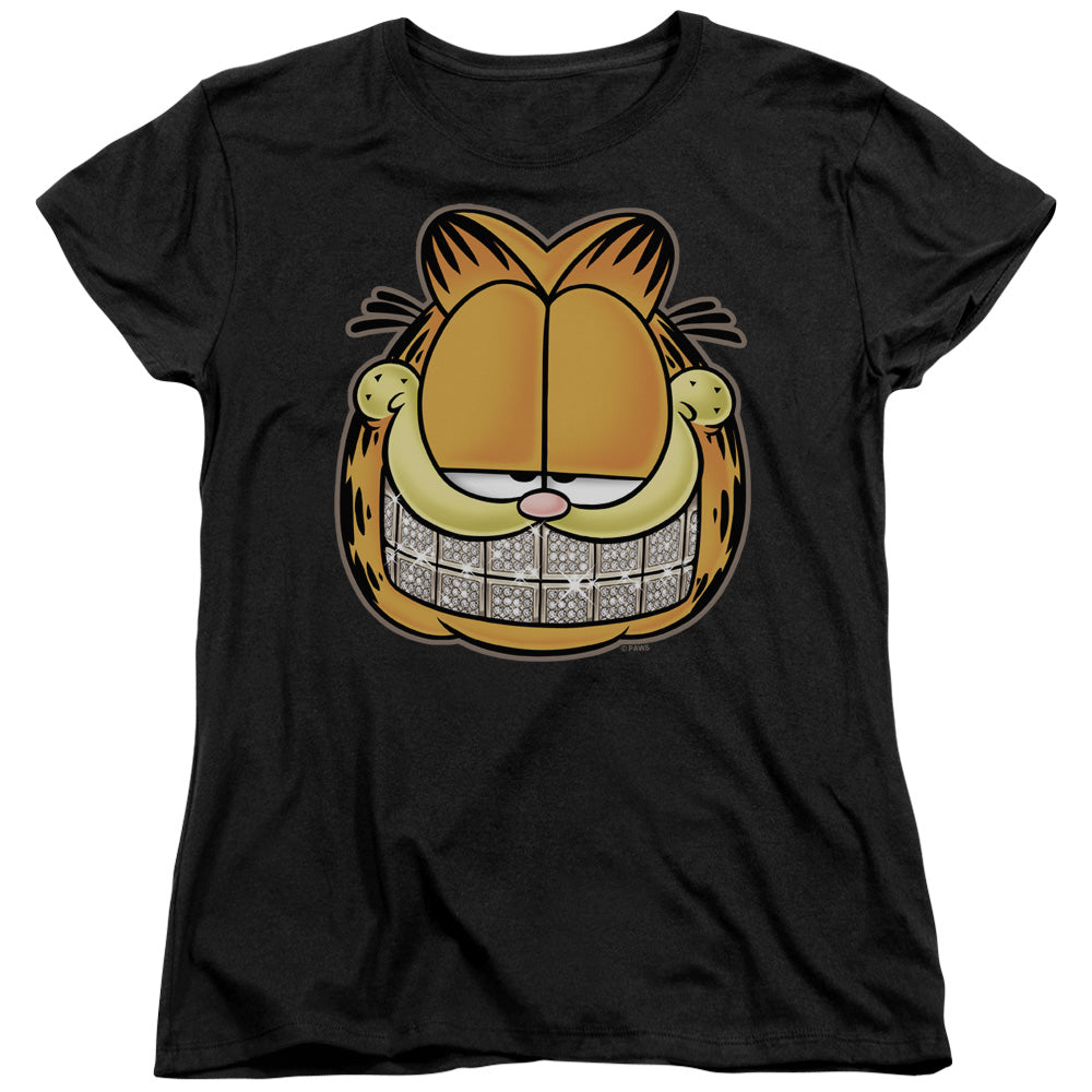 AN OFFCIALLY LICENSED GARFIELD NICE GRILL WOMEN'S REGULAR FIT T-SHIRT BLACK