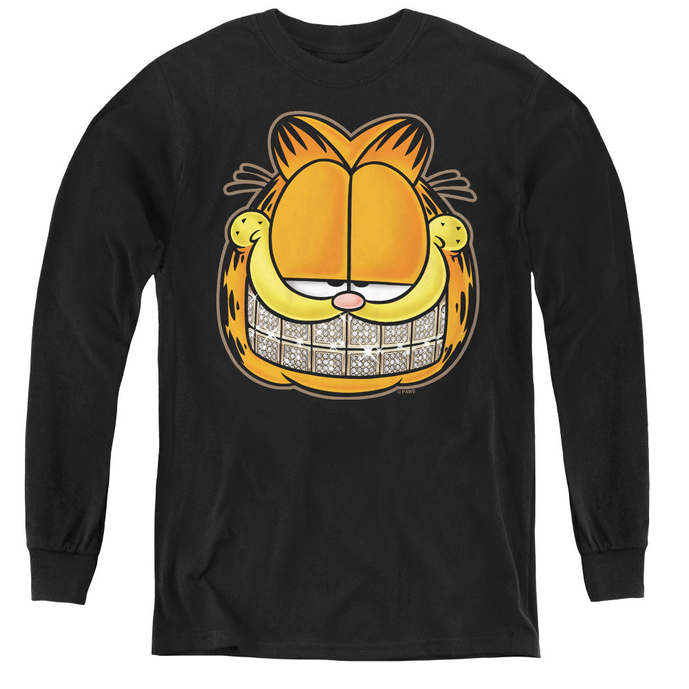 AN OFFCIALLY LICENSED GARFIELD NICE GRILL YOUTH LONG SLEEVE T-SHIRT BLACK