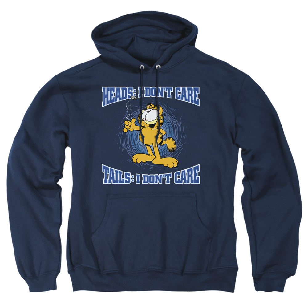 AN OFFCIALLY LICENSED GARFIELD HEADS OR TAILS ADULT UNISEX PULLOVER HOODIE NAVY