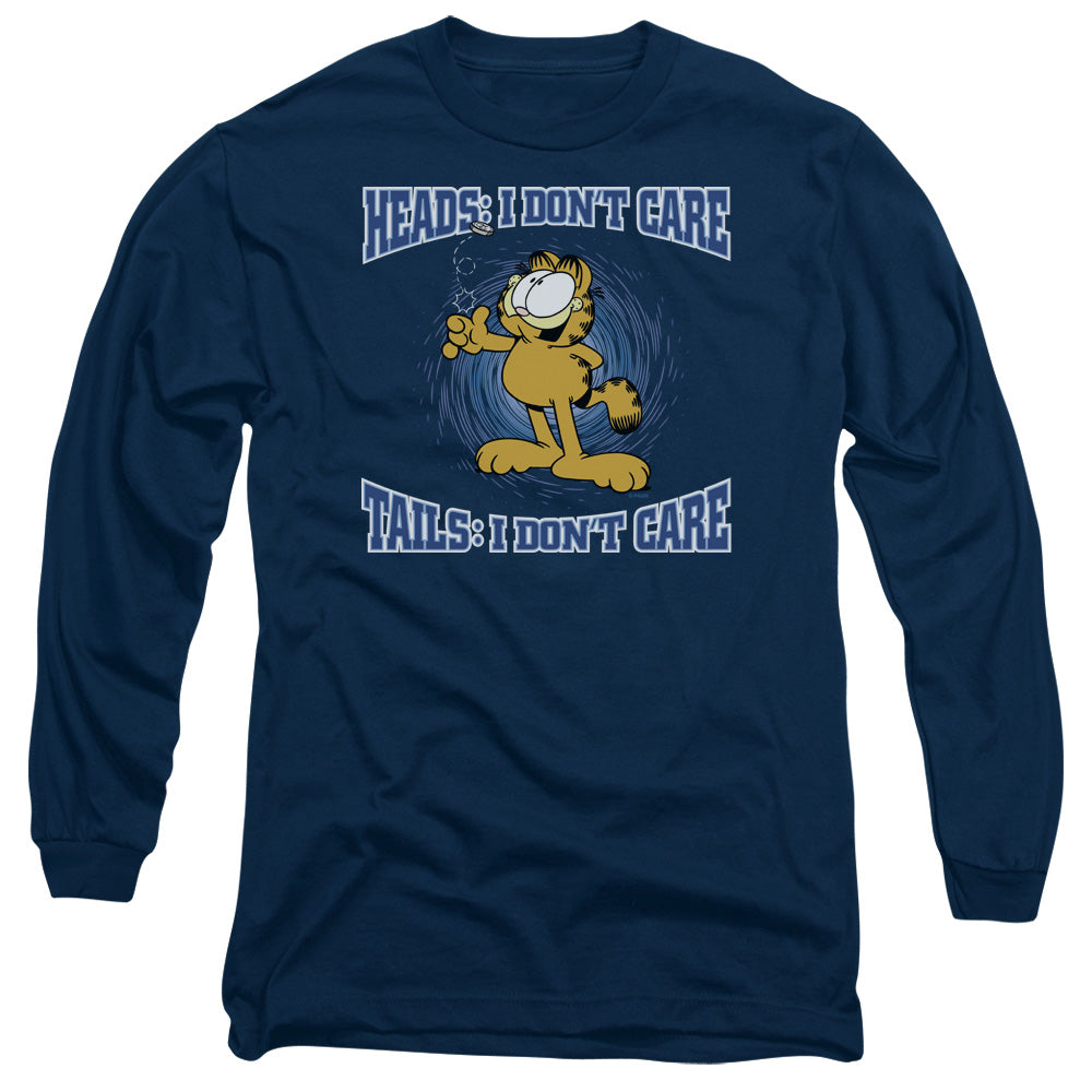 AN OFFCIALLY LICENSED GARFIELD HEADS OR TAILS MEN'S LONG SLEEVE T-SHIRT NAVY
