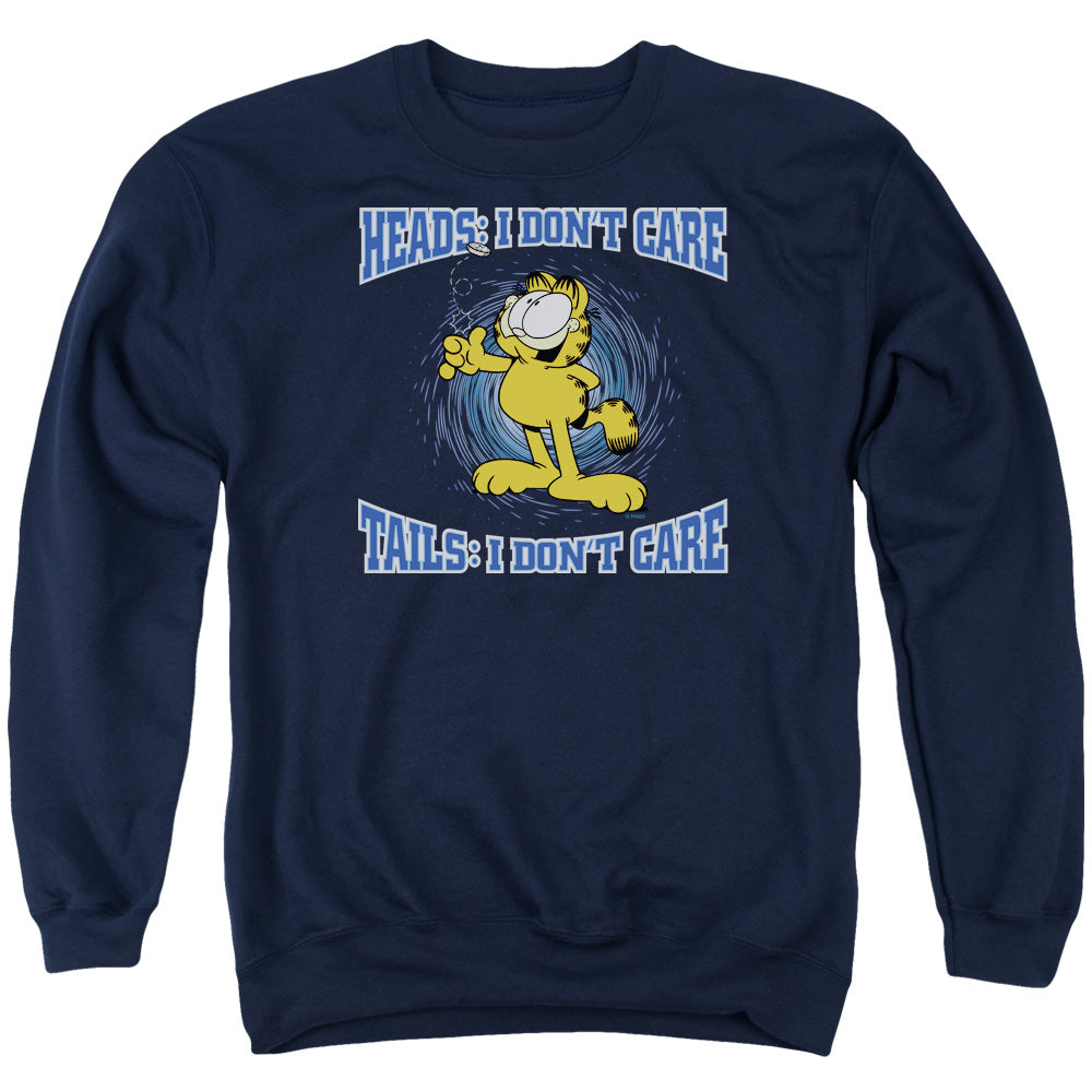 AN OFFCIALLY LICENSED GARFIELD HEADS OR TAILS ADULT UNISEX CREWNECK SWEATSHIRT NAVY