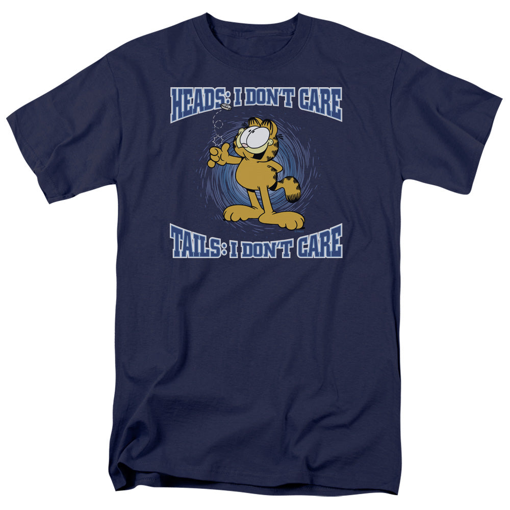 AN OFFCIALLY LICENSED GARFIELD HEADS OR TAILS MEN'S REGULAR FIT T-SHIRT NAVY