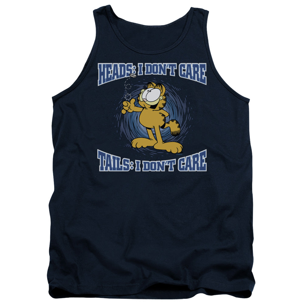 AN OFFCIALLY LICENSED GARFIELD HEADS OR TAILS ADULT UNISEX TANK TOP NAVY