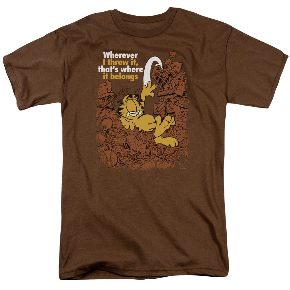 AN OFFCIALLY LICENSED GARFIELD WHERE IT BELONGS MEN'S REGULAR FIT T-SHIRT COFFEE