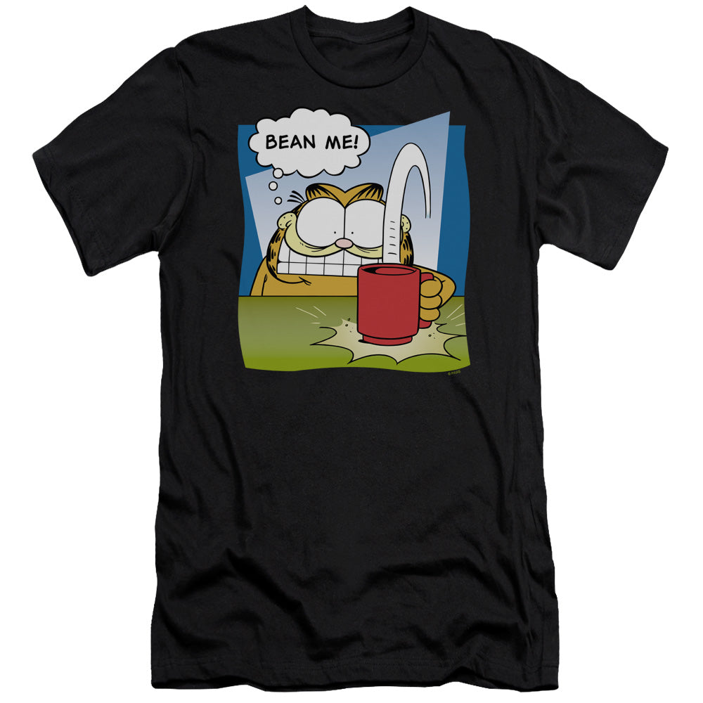 AN OFFCIALLY LICENSED GARFIELD BEAN ME MEN'S PREMIUM SLIM FIT T-SHIRT BLACK