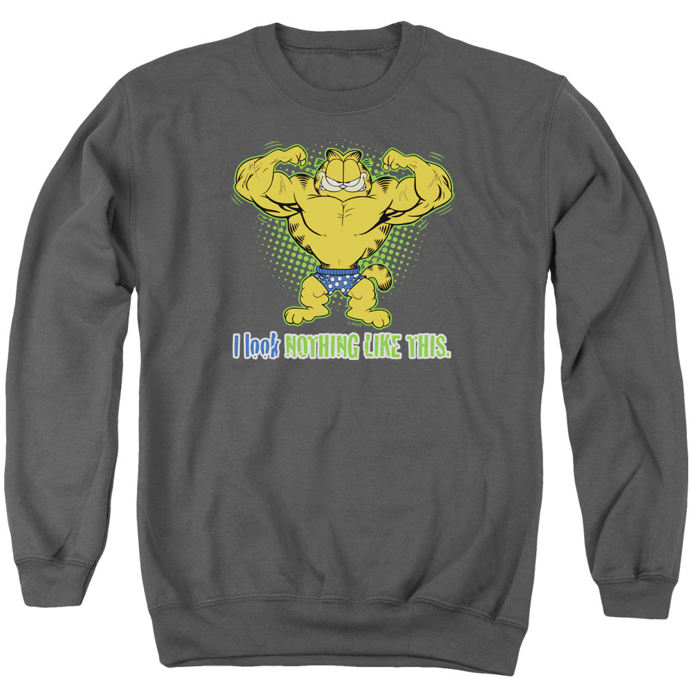 AN OFFCIALLY LICENSED GARFIELD NOTHING LIKE THIS ADULT UNISEX CREWNECK SWEATSHIRT CHARCOAL