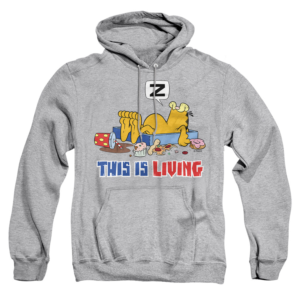 AN OFFCIALLY LICENSED GARFIELD THIS IS LIVING ADULT UNISEX PULLOVER HOODIE ATHLETIC HEATHER