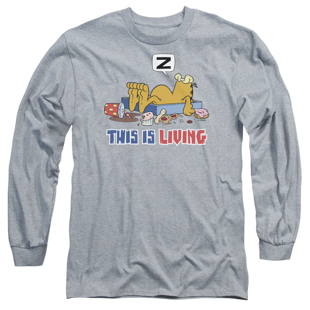 AN OFFCIALLY LICENSED GARFIELD THIS IS LIVING MEN'S LONG SLEEVE T-SHIRT ATHLETIC HEATHER