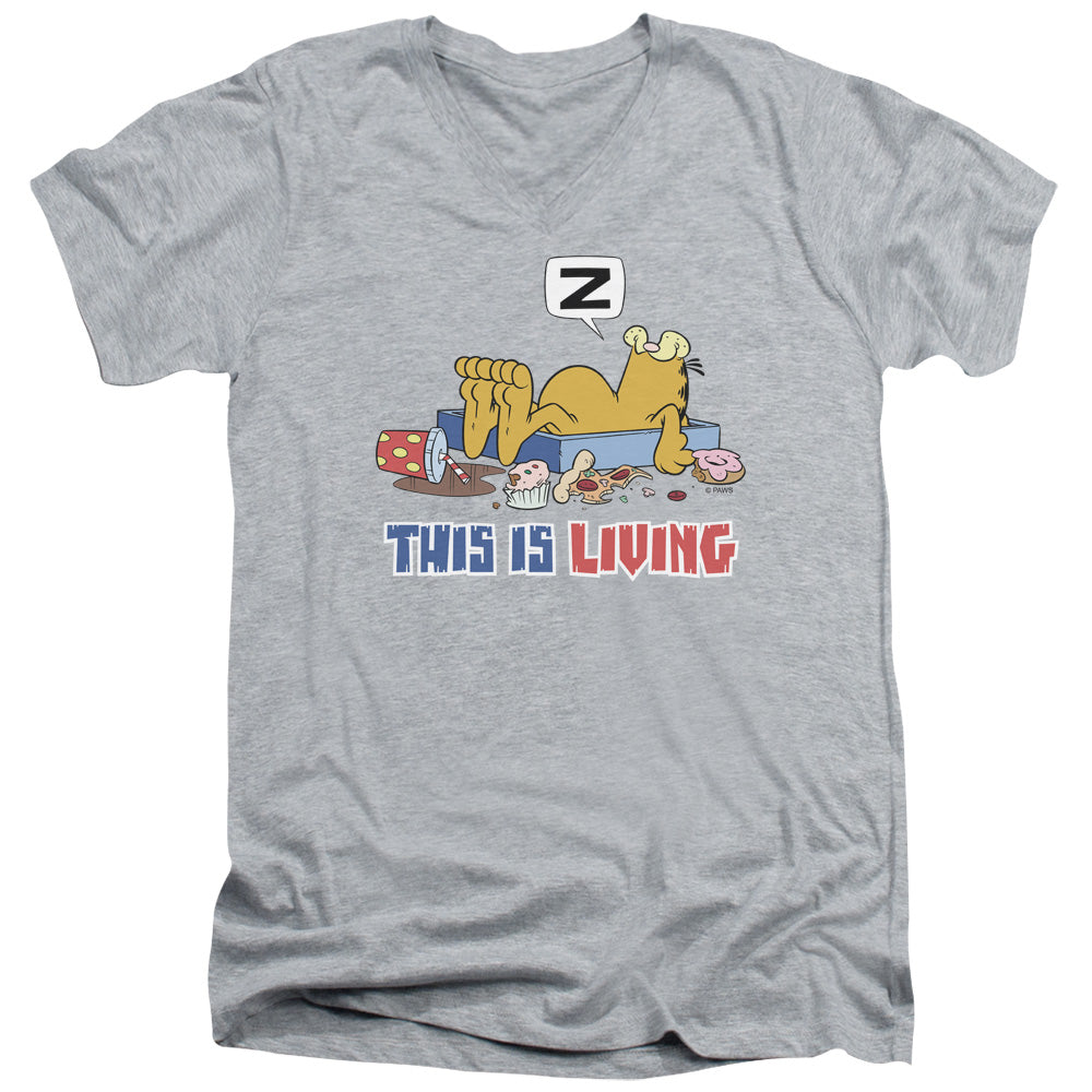 AN OFFCIALLY LICENSED GARFIELD THIS IS LIVING MEN'S V-NECK T-SHIRT ATHLETIC HEATHER
