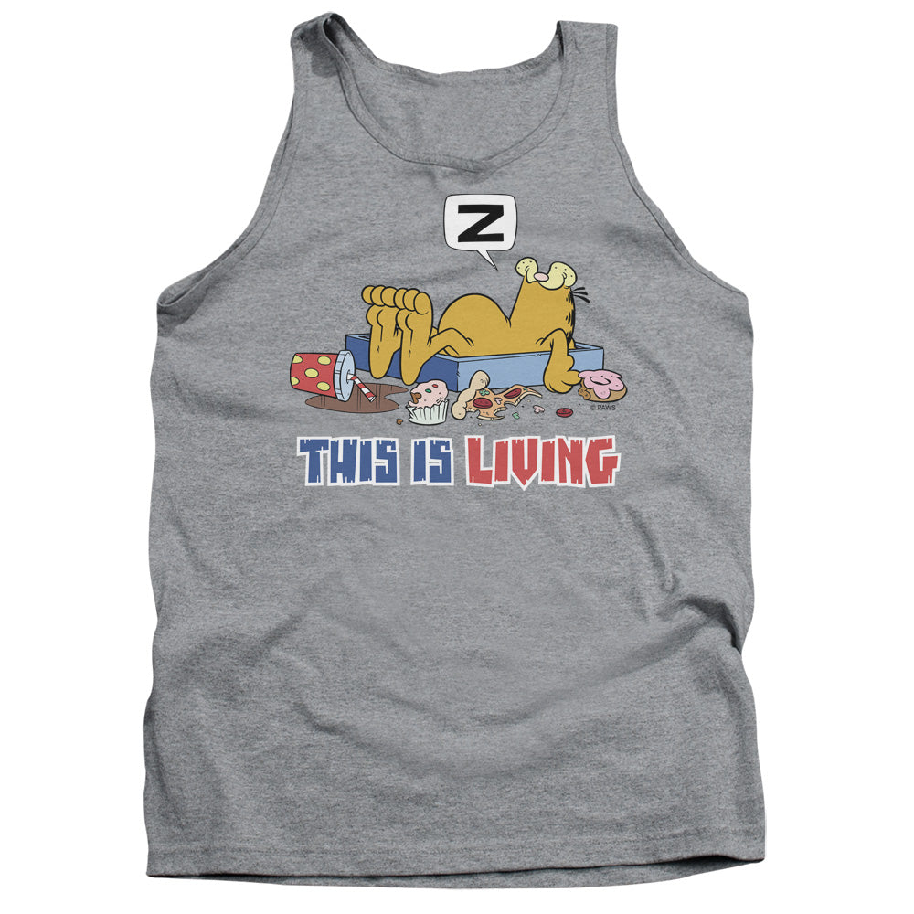 AN OFFCIALLY LICENSED GARFIELD THIS IS LIVING ADULT UNISEX TANK TOP ATHLETIC HEATHER