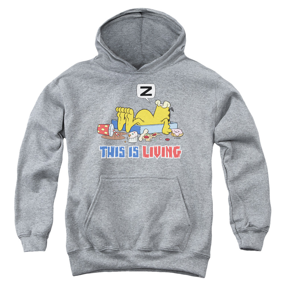 AN OFFCIALLY LICENSED GARFIELD THIS IS LIVING YOUTH HOODIE ATHLETIC HEATHER