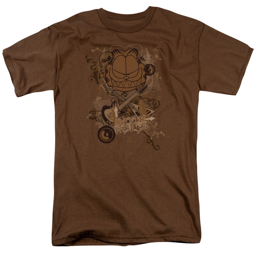 AN OFFCIALLY LICENSED GARFIELD ROCK RULES MEN'S REGULAR FIT T-SHIRT COFFEE