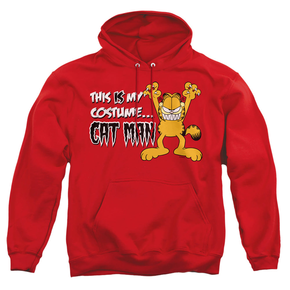 AN OFFCIALLY LICENSED GARFIELD CAT MAN ADULT UNISEX PULLOVER HOODIE RED
