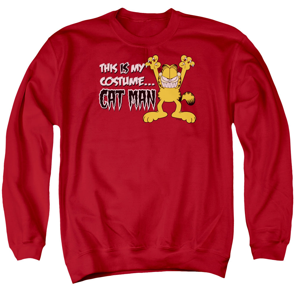 AN OFFCIALLY LICENSED GARFIELD CAT MAN ADULT UNISEX CREWNECK SWEATSHIRT RED