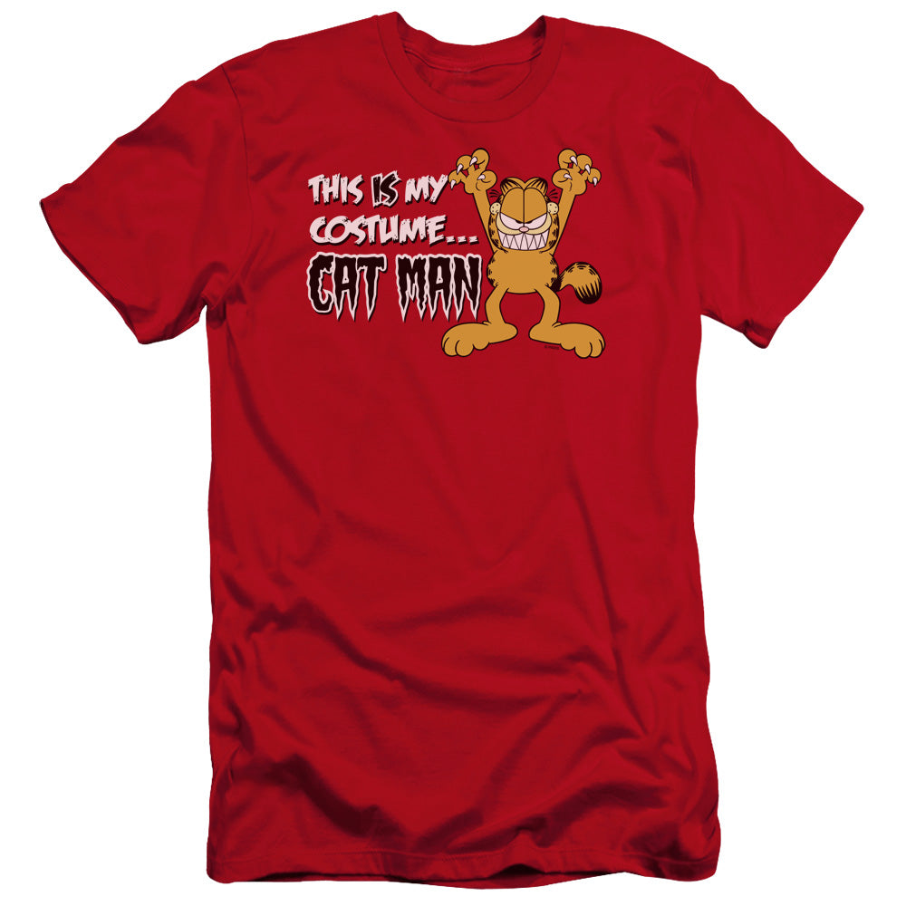 AN OFFCIALLY LICENSED GARFIELD CAT MAN MEN'S PREMIUM SLIM FIT T-SHIRT RED