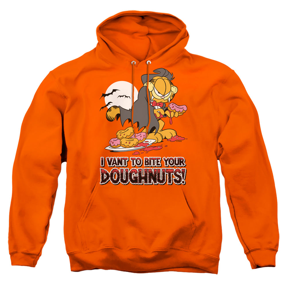 AN OFFCIALLY LICENSED GARFIELD I VANT DOUGHNUTS ADULT UNISEX PULLOVER HOODIE ORANGE