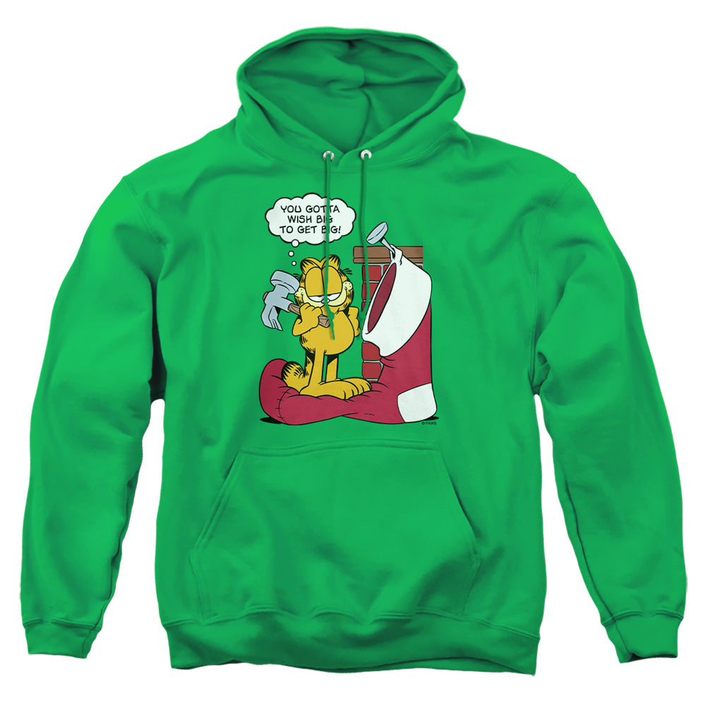 AN OFFCIALLY LICENSED GARFIELD WISH BIG ADULT UNISEX PULLOVER HOODIE KELLY GREEN