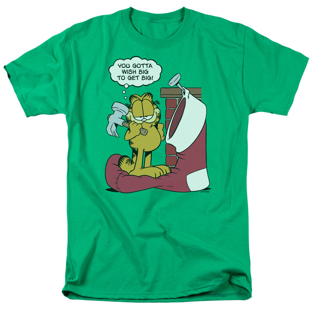 AN OFFCIALLY LICENSED GARFIELD WISH BIG MEN'S REGULAR FIT T-SHIRT KELLY GREEN