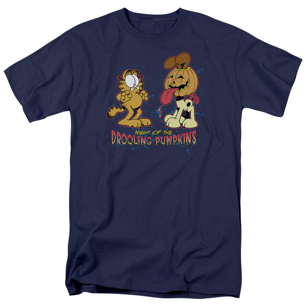 AN OFFCIALLY LICENSED GARFIELD DROOLING PUMPKINS MEN'S REGULAR FIT T-SHIRT NAVY