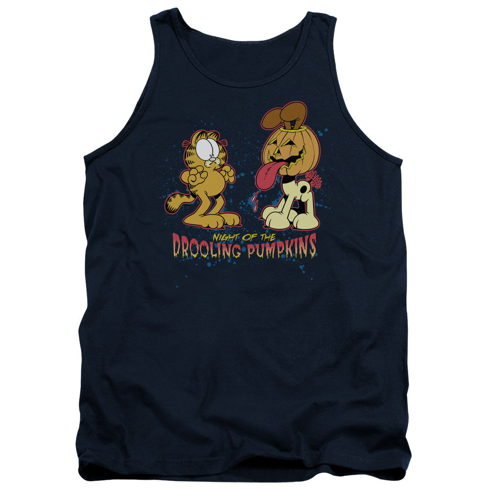 AN OFFCIALLY LICENSED GARFIELD DROOLING PUMPKINS ADULT UNISEX TANK TOP NAVY