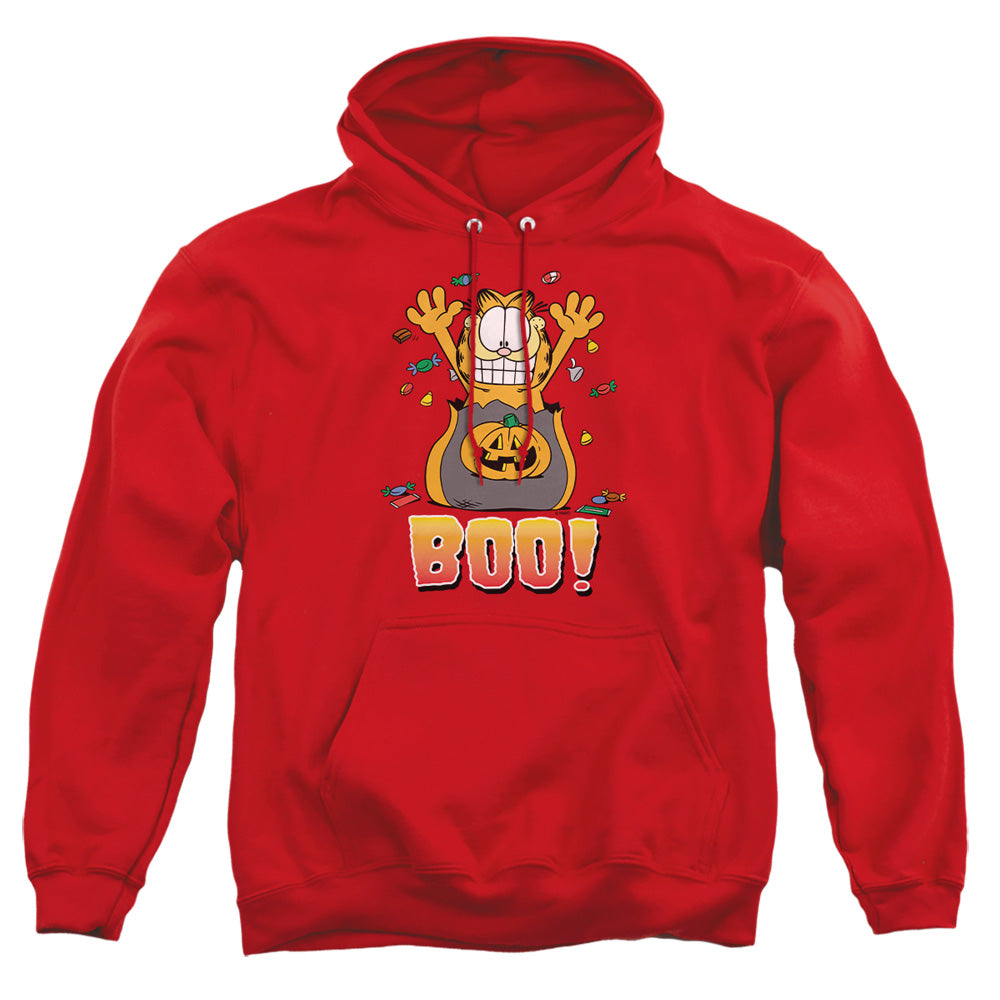 AN OFFCIALLY LICENSED GARFIELD BOO! ADULT UNISEX PULLOVER HOODIE RED