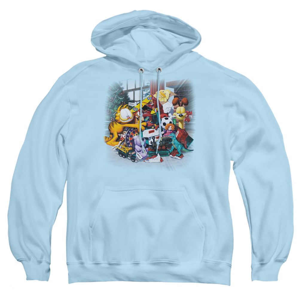 AN OFFCIALLY LICENSED GARFIELD MINE! ADULT UNISEX PULLOVER HOODIE LIGHT BLUE