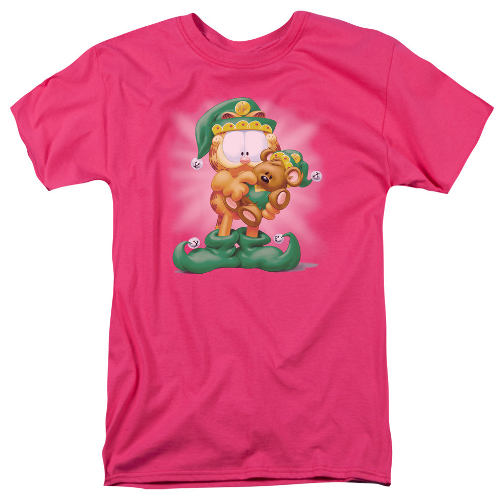 AN OFFCIALLY LICENSED GARFIELD NUMBER 1 ELF MEN'S REGULAR FIT T-SHIRT HOT PINK