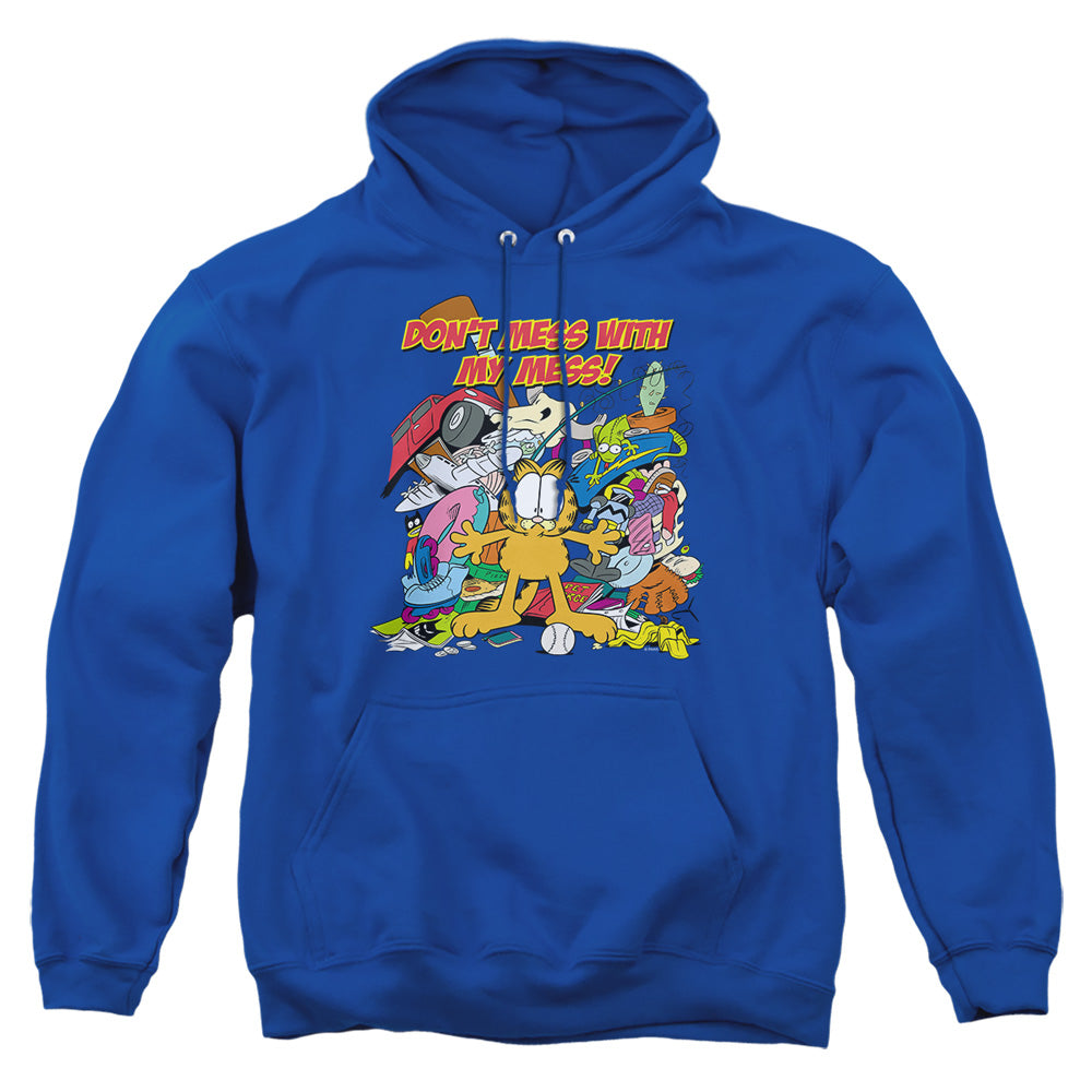 AN OFFCIALLY LICENSED GARFIELD MY MESS ADULT UNISEX PULLOVER HOODIE ROYAL