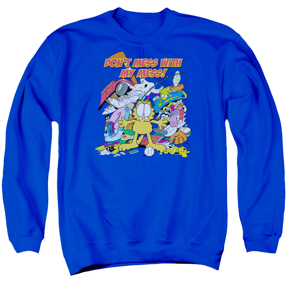 AN OFFCIALLY LICENSED GARFIELD MY MESS ADULT UNISEX CREWNECK SWEATSHIRT ROYAL