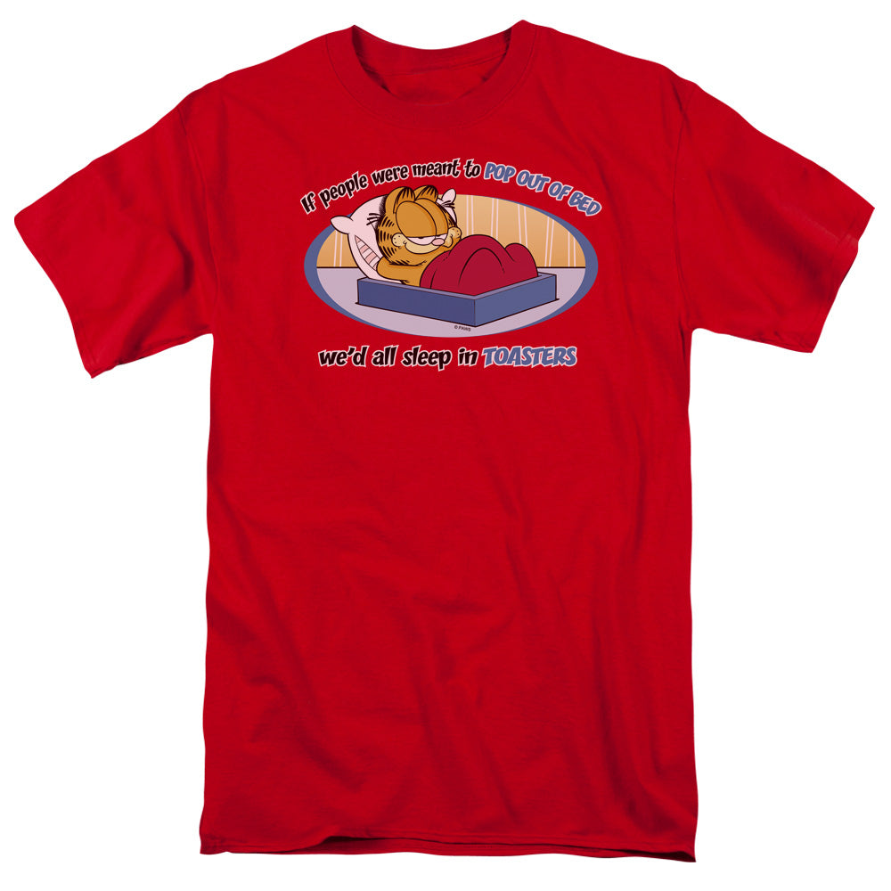 AN OFFCIALLY LICENSED GARFIELD POP OUT OF BED MEN'S REGULAR FIT T-SHIRT RED