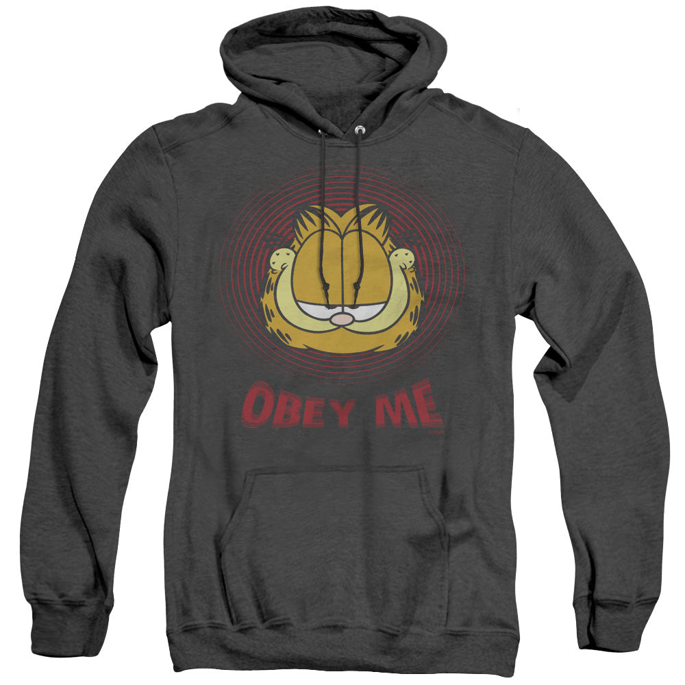 AN OFFCIALLY LICENSED GARFIELD OBEY ME ADULT UNISEX HEATHER PULLOVER HOODIE BLACK