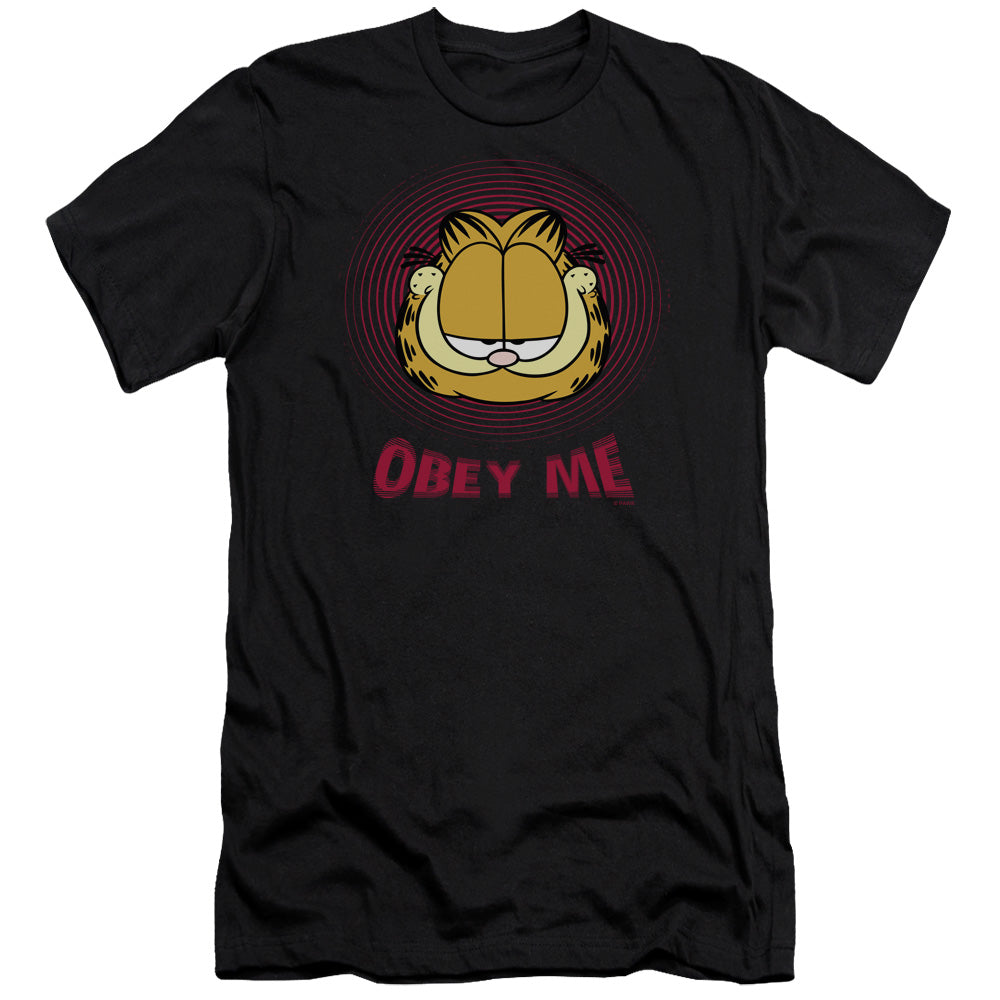 AN OFFCIALLY LICENSED GARFIELD OBEY ME MEN'S PREMIUM SLIM FIT T-SHIRT BLACK