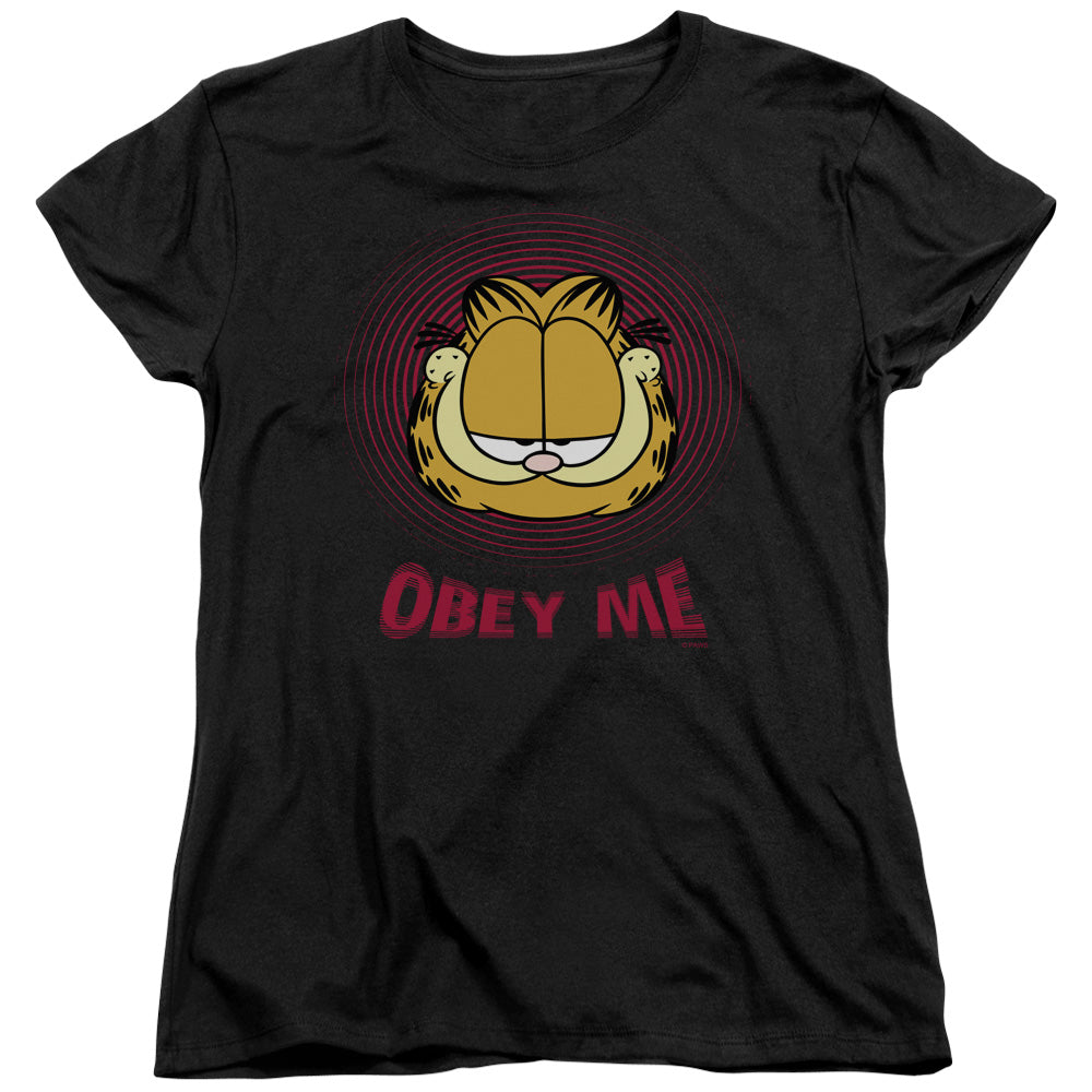 AN OFFCIALLY LICENSED GARFIELD OBEY ME WOMEN'S REGULAR FIT T-SHIRT BLACK