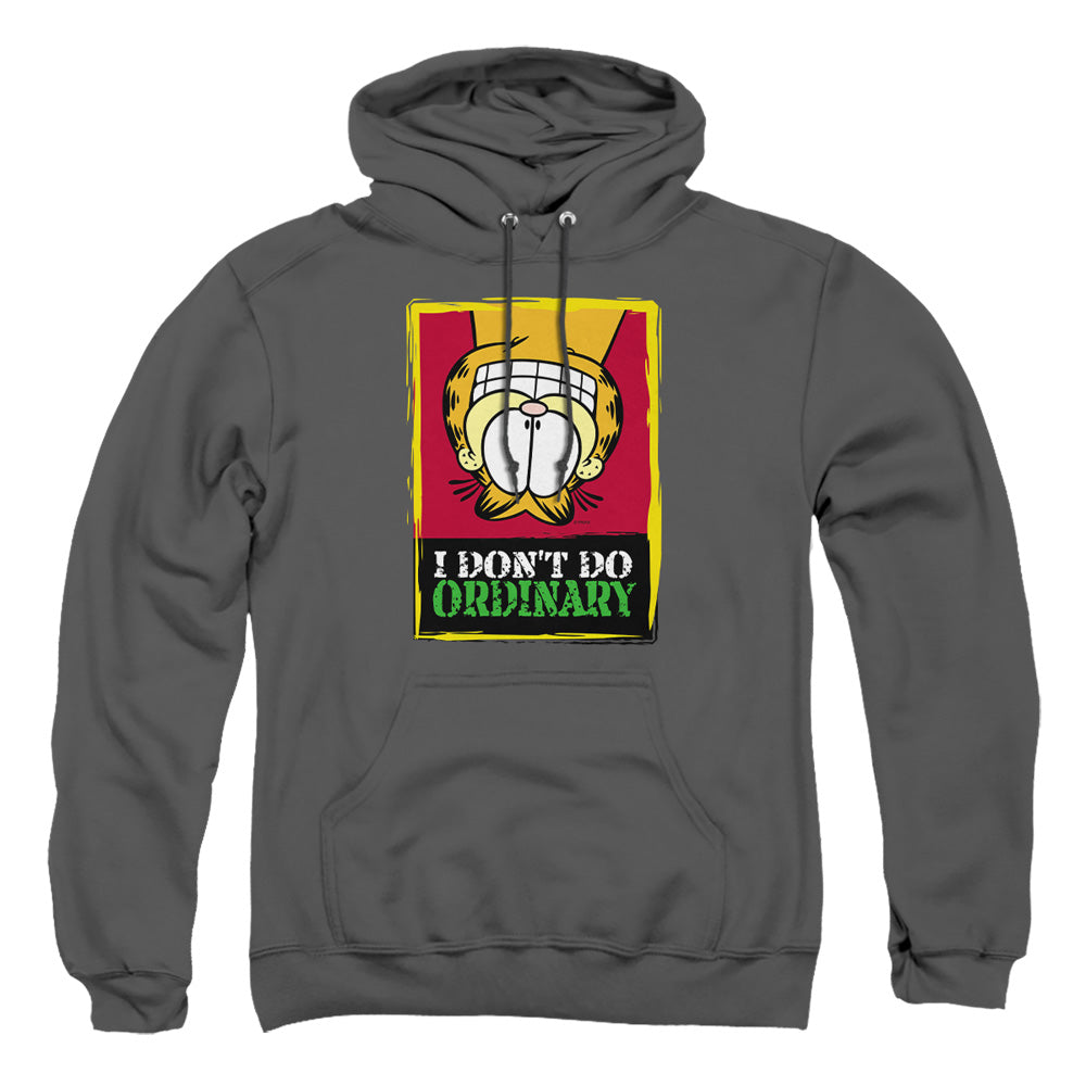 AN OFFCIALLY LICENSED GARFIELD I DONT DO ORDINARY ADULT UNISEX PULLOVER HOODIE CHARCOAL