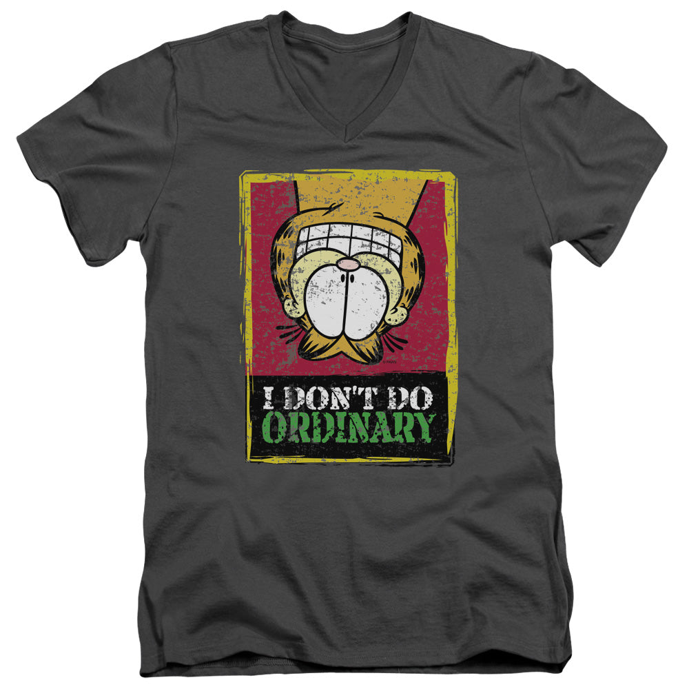 AN OFFCIALLY LICENSED GARFIELD I DONT DO ORDINARY MEN'S V-NECK T-SHIRT CHARCOAL