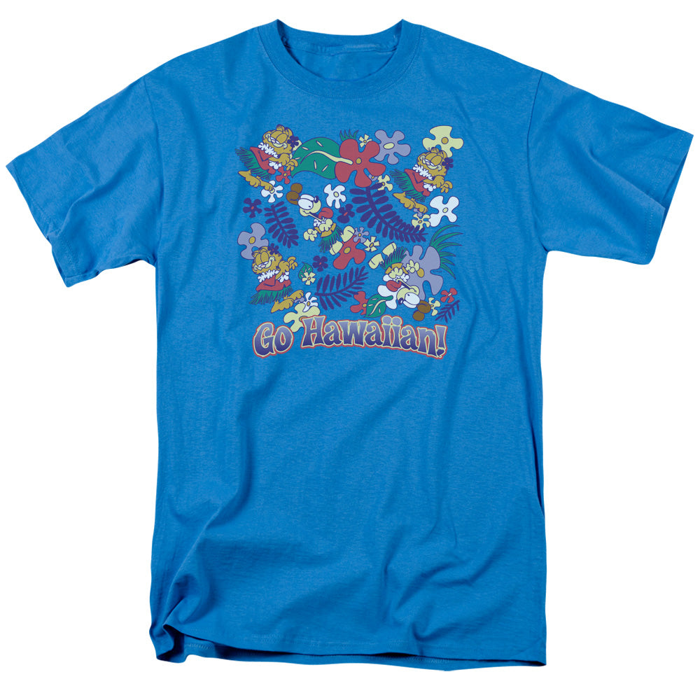 AN OFFCIALLY LICENSED GARFIELD GO HAWAIIAN MEN'S REGULAR FIT T-SHIRT TURQUOISE