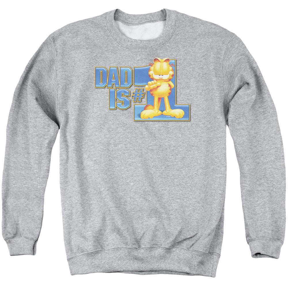 AN OFFCIALLY LICENSED GARFIELD DAD IS NUMBER ONE ADULT UNISEX CREWNECK SWEATSHIRT ATHLETIC HEATHER