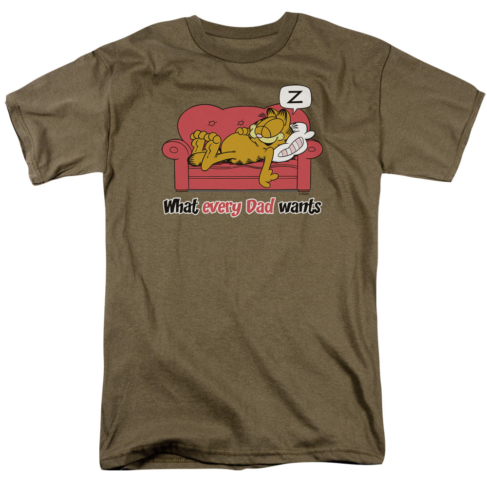 AN OFFCIALLY LICENSED GARFIELD WHAT EVERY DAD WANTS MEN'S REGULAR FIT T-SHIRT SAFARI GREEN