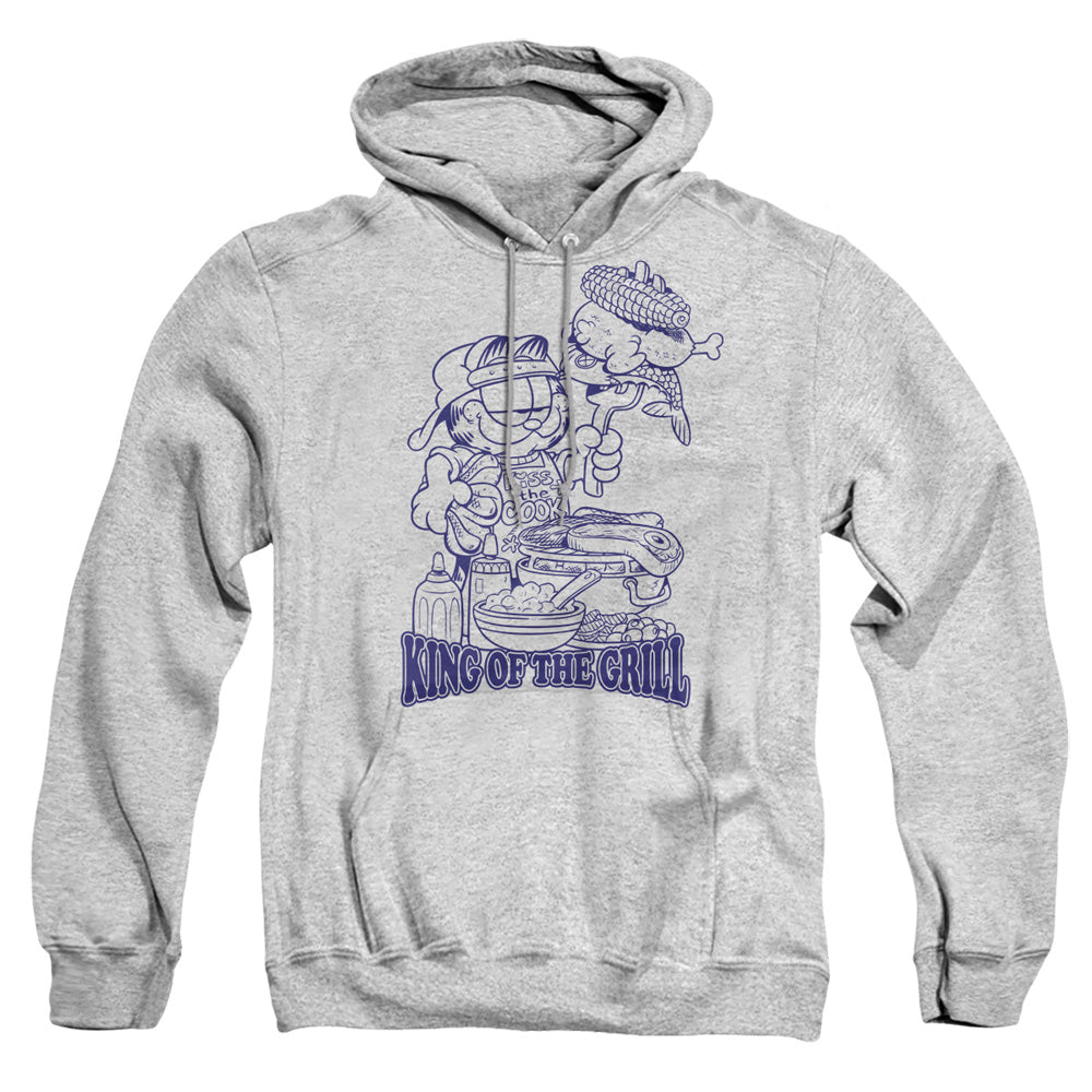 AN OFFCIALLY LICENSED GARFIELD KING OF THE GRILL ADULT UNISEX PULLOVER HOODIE ATHLETIC HEATHER
