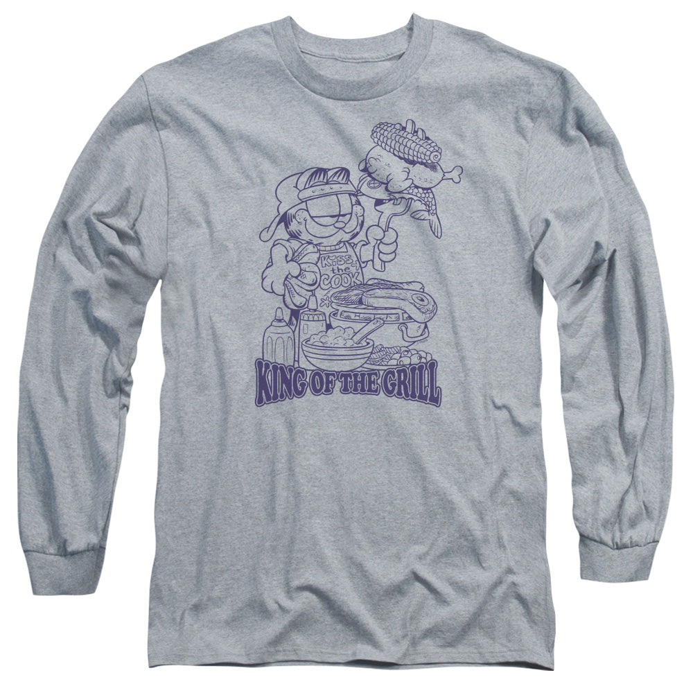 AN OFFCIALLY LICENSED GARFIELD KING OF THE GRILL MEN'S LONG SLEEVE T-SHIRT ATHLETIC HEATHER