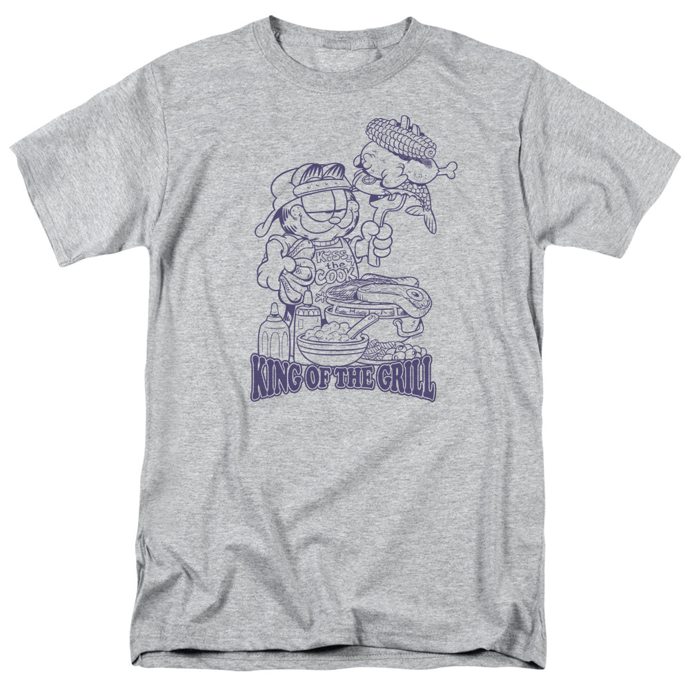 AN OFFCIALLY LICENSED GARFIELD KING OF THE GRILL MEN'S REGULAR FIT T-SHIRT ATHLETIC HEATHER