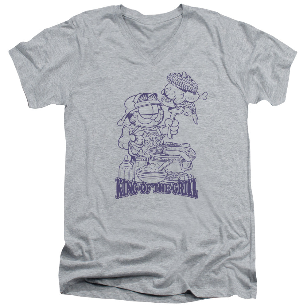 AN OFFCIALLY LICENSED GARFIELD KING OF THE GRILL MEN'S V-NECK T-SHIRT ATHLETIC HEATHER