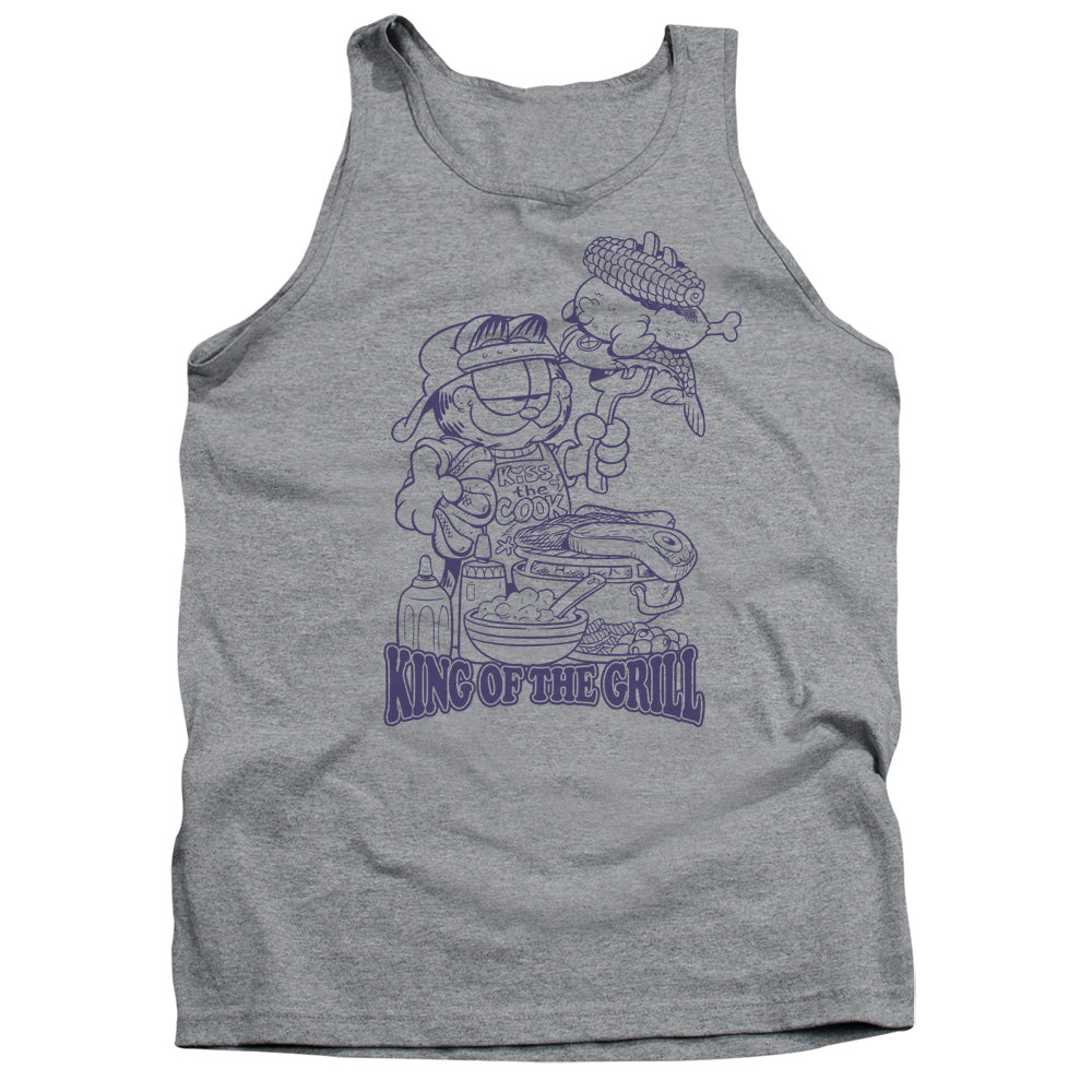 AN OFFCIALLY LICENSED GARFIELD KING OF THE GRILL ADULT UNISEX TANK TOP ATHLETIC HEATHER