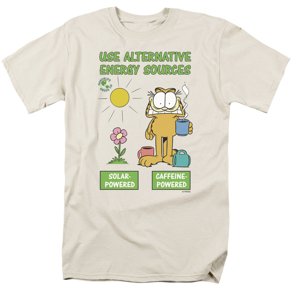 AN OFFCIALLY LICENSED GARFIELD ALTERNATIVE ENERGY MEN'S REGULAR FIT T-SHIRT CREAM