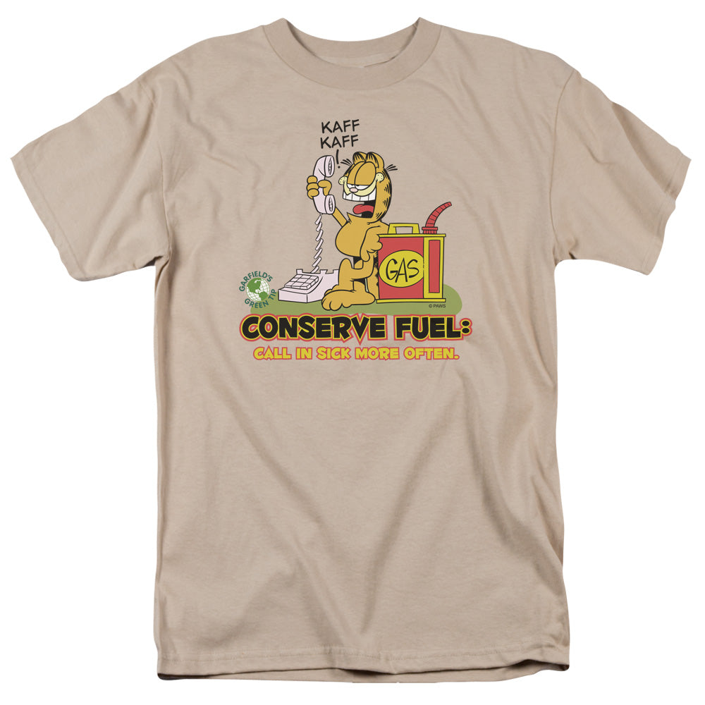 AN OFFCIALLY LICENSED GARFIELD CALL IN SICK MEN'S REGULAR FIT T-SHIRT SAND