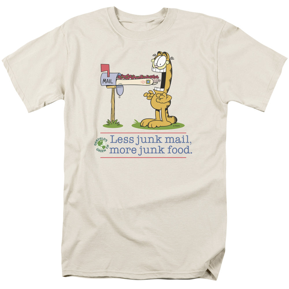 AN OFFCIALLY LICENSED GARFIELD LESS JUNK MAIL MEN'S REGULAR FIT T-SHIRT CREAM