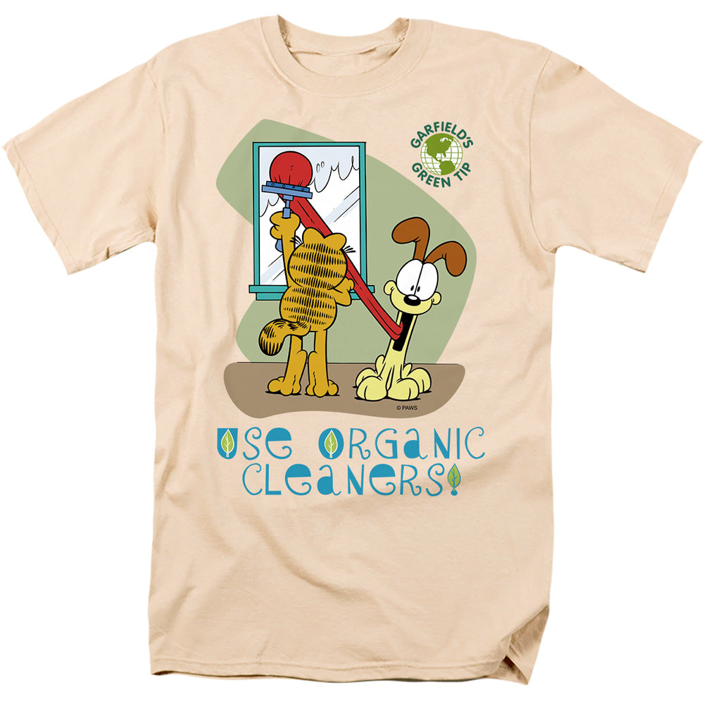 AN OFFCIALLY LICENSED GARFIELD ORGANIC CLEANERS MEN'S REGULAR FIT T-SHIRT CREAM
