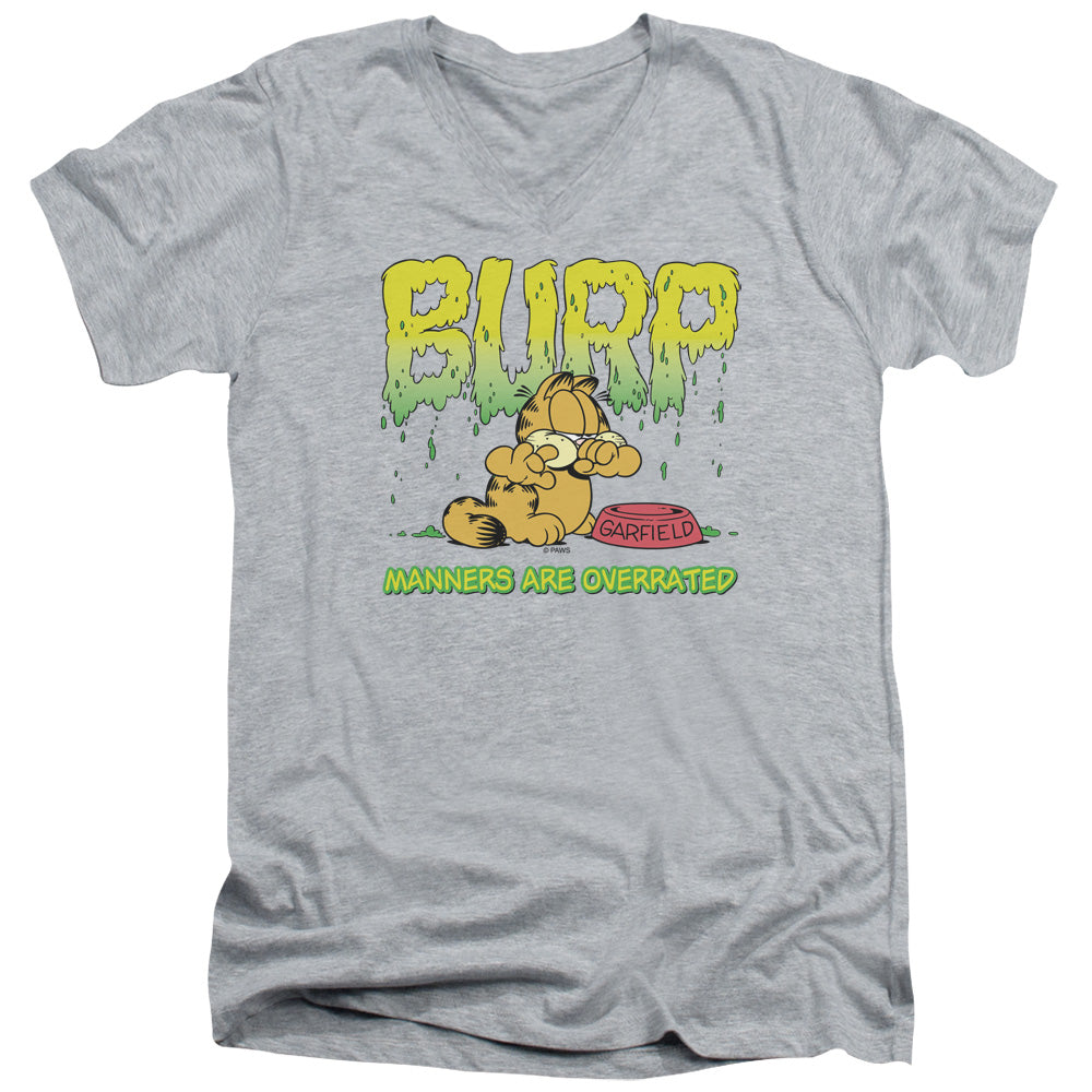 AN OFFCIALLY LICENSED GARFIELD MANNERS MEN'S V-NECK T-SHIRT ATHLETIC HEATHER
