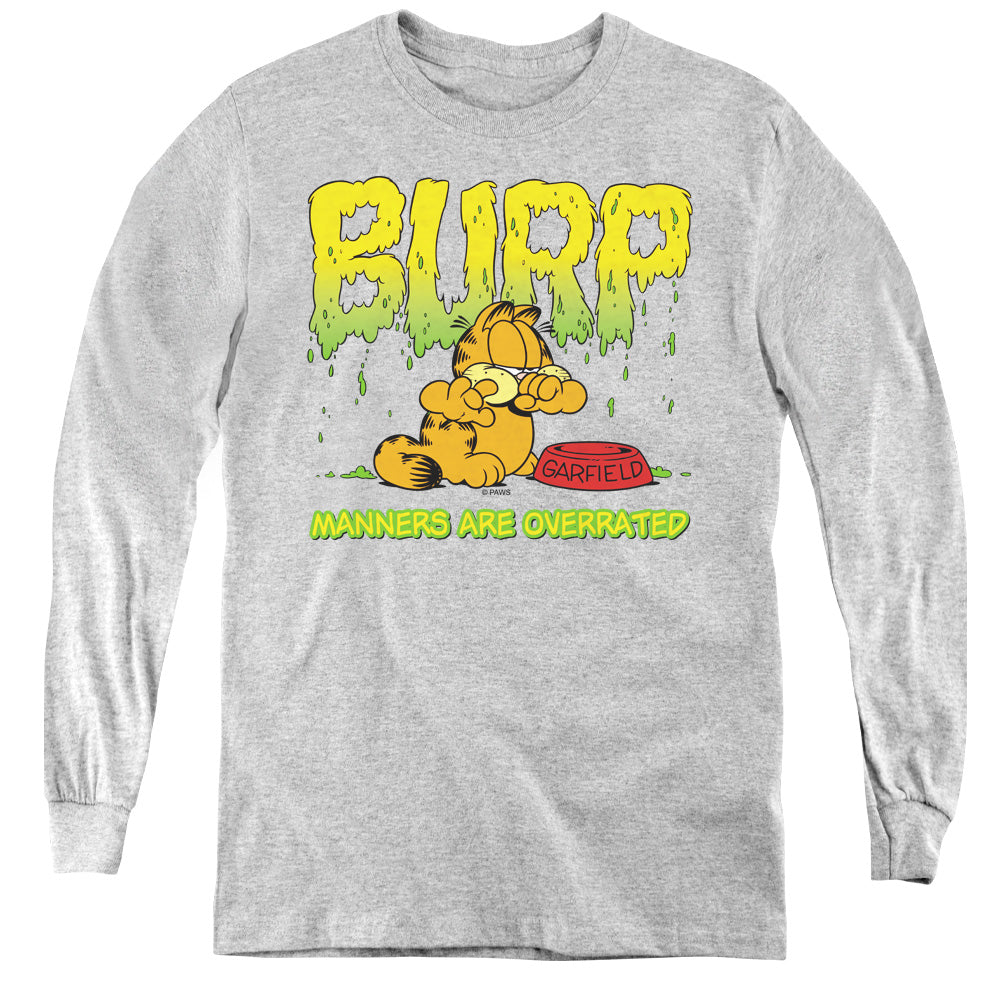 AN OFFCIALLY LICENSED GARFIELD MANNERS YOUTH LONG SLEEVE T-SHIRT ATHLETIC HEATHER