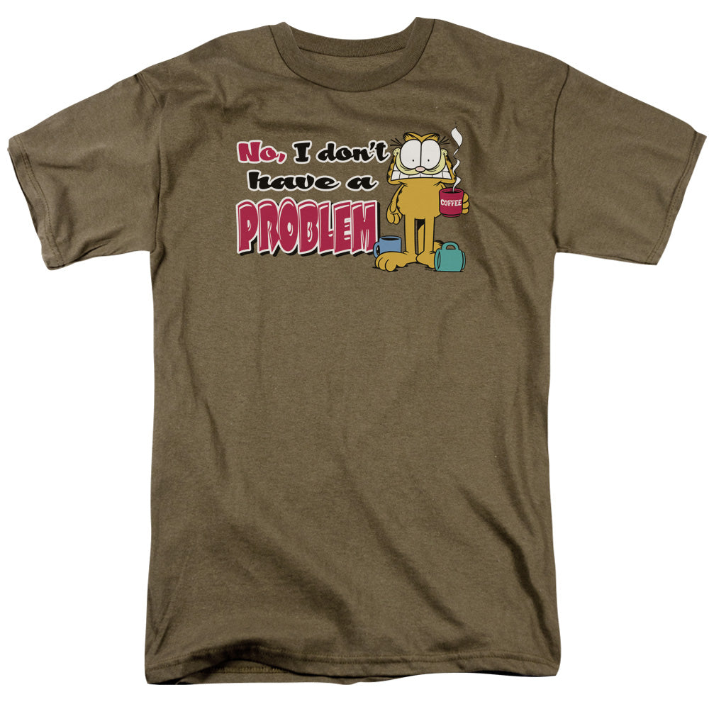 AN OFFCIALLY LICENSED GARFIELD NO PROBLEM MEN'S REGULAR FIT T-SHIRT SAFARI GREEN